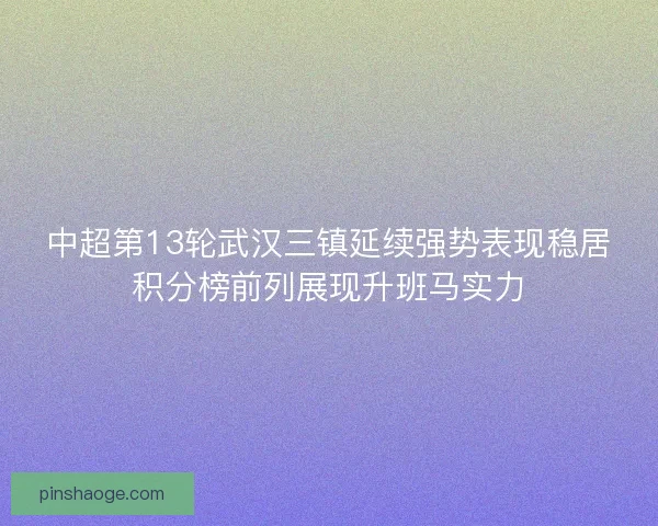 中超第13轮武汉三镇延续强势表现稳居积分榜前列展现升班马实力